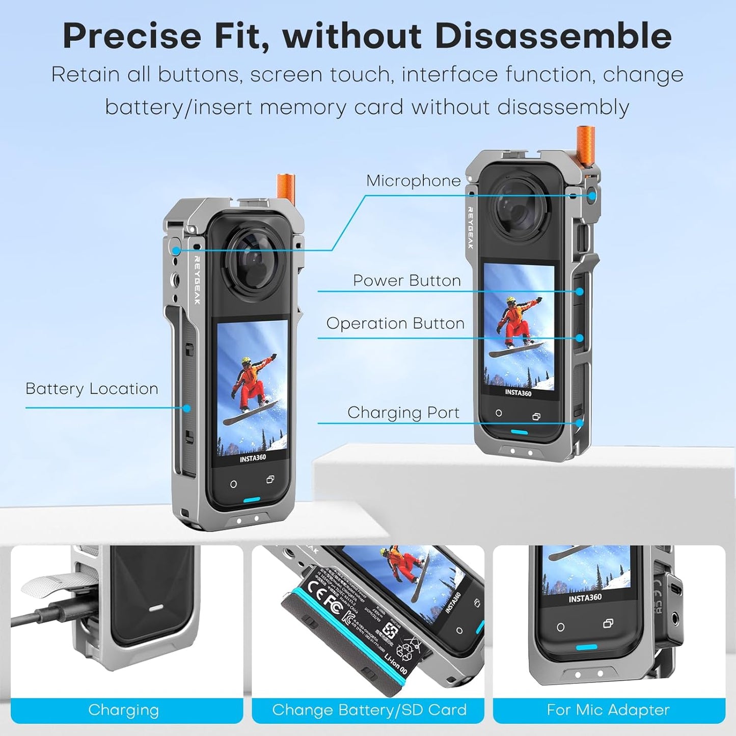 REYGEAK Insta360 X5 Protective Cage with Silicone Lens Cover