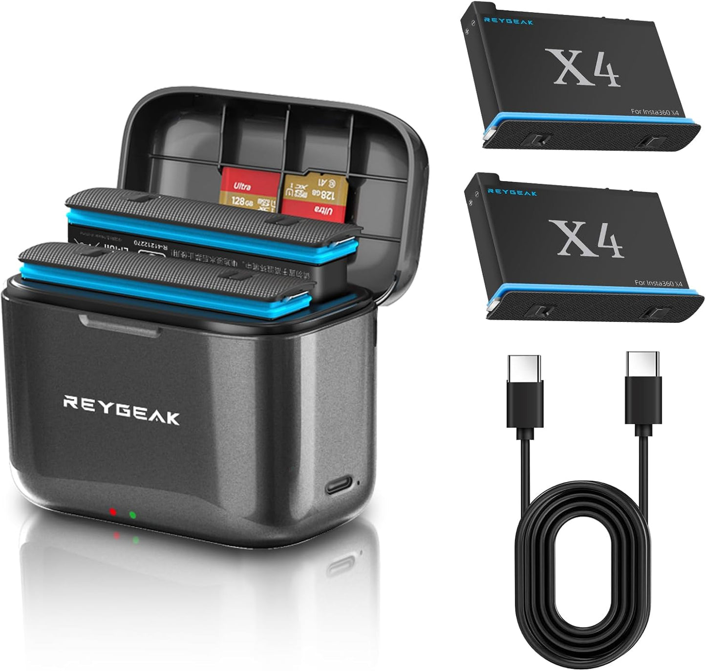 REYGEAK Batteries and Lighting Charger for Insta360 X4